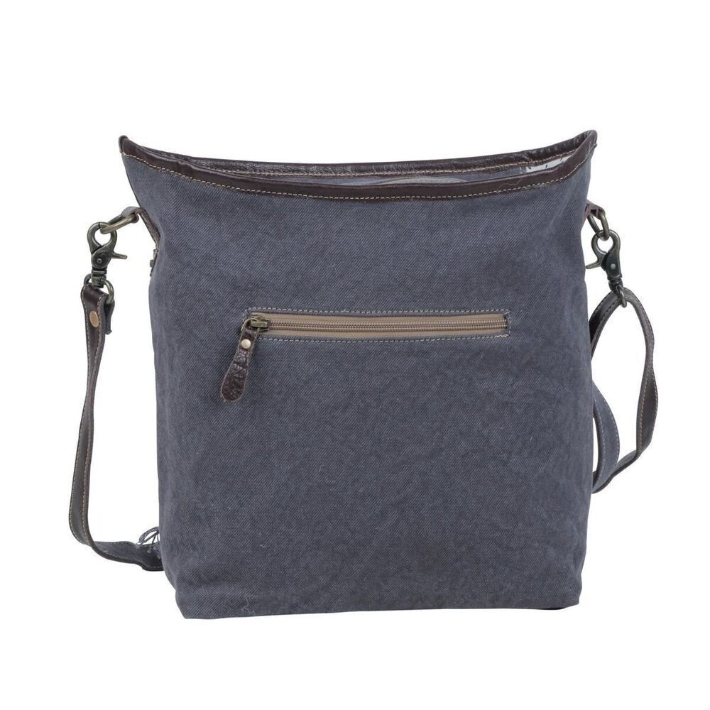 Myra Bag Handmade Taupe Shoulder Bag Upcycled Canvas & Cowhide Leather - Picture 5 of 8